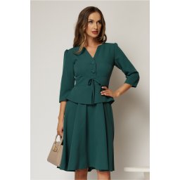 Rochie eleganta verde petrol tip sacou cu peplum