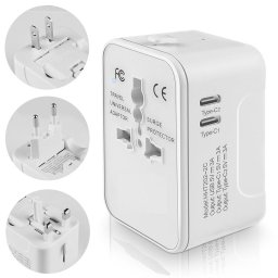 Incarcator de retea Adaptor priza EU la US, UK, AUS, 2 x USB-C, HHT202-2C