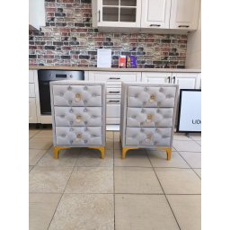 Set 2 noptiere Ada cu trei sertare mdf tapiterie catifea