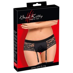 Bad Kitty Susp-Chilot Strap-On Negru din Microfibră și Dantelă - Negru , XS