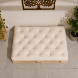 Saltea Futon Lana Merinos 100%, 130x105x15 cm, Fermitate ridicata, fermoar, saltea joaca, canapea palet, husa bumbac 100% canvas