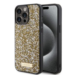 Husa Guess Apple iPhone 15 Pro Rhinestone Metal Logo Galben