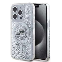 Husa Karl Lagerfeld Apple iPhone 15 Pro Liquid Glitter Karl & Choupette's Heads Transparent