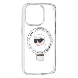 Husa Karl Lagerfeld Apple iPhone 15 Pro Ring Stand Karl's Head Alb
