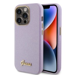 Husa Guess Apple iPhone 15 Pro Glitter Glossy Script Mov Deschis