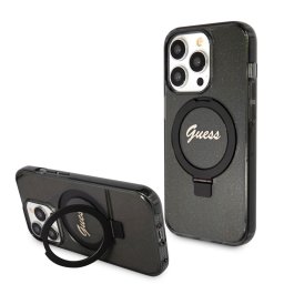 Husa Guess Apple iPhone 15 Pro IML Ring Stand Glitter Negru