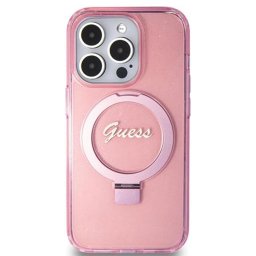 Husa Guess Apple iPhone 15 Pro IML Ring Stand Glitter Roz