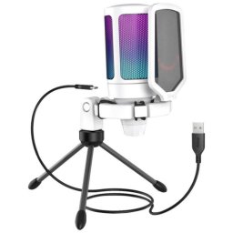 Microfon Gaming Fifine Microphone A6V Ampligame Cu Trepied USB-C Cardioid RGB Alb