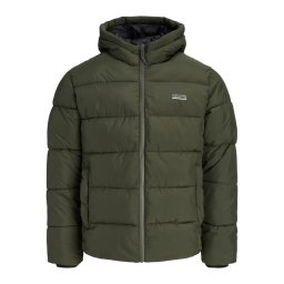 Jack & Jones Geaca barbati, PUFFER, cu gluga, Regular fit, JJEFREDDIE, Verde inchis (SELECTATI MARIMEA: M)