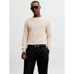 Jack & Jones Pulover tricotat barbati, din bumbac organic, Regular fit, JAURYDER, Bej (SELECTATI MARIMEA: L)