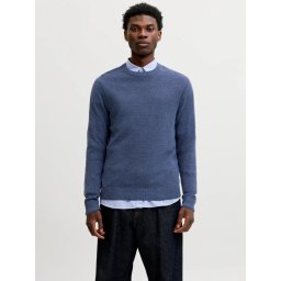 Jack & Jones Pulover tricotat barbati, din bumbac organic, Regular fit, JAURYDER, Albastru (SELECTATI MARIMEA: L)
