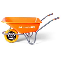 Roaba cu cuva din plastic, EvoTools Plus, tip P, 90 L, roata din poliuretan 3.50-8, janta metalica, cadru metalic, manere ergonomice, portocaliu,