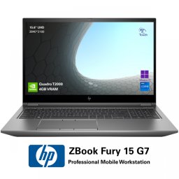Laptop Refurbished HP ZBook Fury 15 G7 Professional Workstation, Intel Core i7-10750H 2.60 - 5.00GHz, 16GB DDR4, 512GB SSD, NVIDIA Quadro T2000 4GB, 15.6" 4K UHD Touchscreen, Win11 Pro