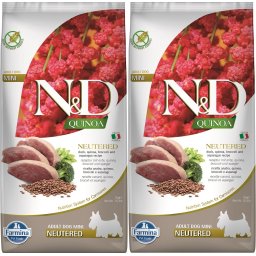 FARMINA N&D Quinoa Neutere Adult Mini duck, broccoli & asparagus 2 x 7 kg hrana caini sterilizati/castrati talie mica