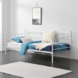 Pat metalic Kerava 90x200 alb, cu somiera inclusa, stil modern