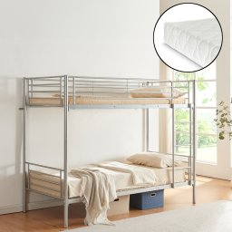 Pat supraetajat metalic Soppsar cu 2 saltele 90x200 cm, argintiu