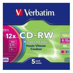 Mediu optic Verbatim BLANK CD-RW 8-12X 700MB 5 bucati colorate