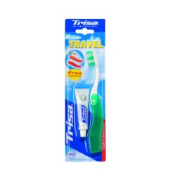 Periuta de dinti manuala Trisa 622346 Travel Medium cu pasta dinti 9 ml Verde
