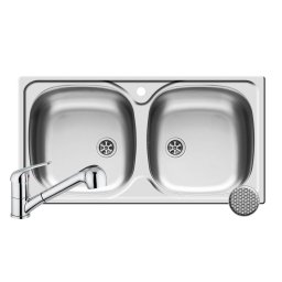 Set chiuveta inox Pyramis E78 LN si baterie FIDO Crom