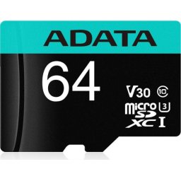 Card de memorie ADATA V30S 64GB Premier Pro MicroSDXC Clasa 10 UHS-I U3 + Adaptor SD