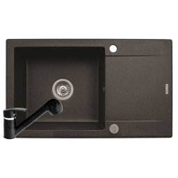 Pachet chiuveta granit KORFU 78x46 1B 1D + Baterie FIDO Pyramis Negru