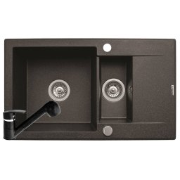 Pachet chiuveta granit KORFU 78x46 1 1/2B 1D + Baterie FIDO Pyramis Negru