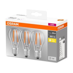 Set 3 becuri LED Osram 7W E27 A60 2700K lumina calda 806 lumeni A++