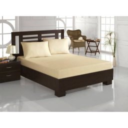Set 3 Piese Studio Casa 100% Bumbac Cearceaf Pat Dublu Cu Elastic Si Doua Fete De Perna Crem 160X200Cm