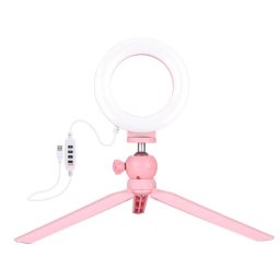 Accesoriu Camera Video Actiune PULUZ cu trepied, 24-26 Lumeni, 40 Leduri, Reglare lumina, 12cm, Roz