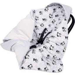 Paturica de infasat pentru scaun auto Infantilo Velvet 90x90cm Panda Grey