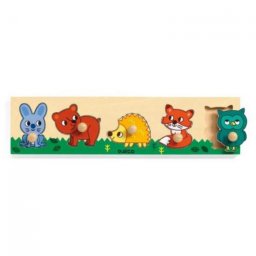 Puzzle cu buton Djeco Animale din Padure 5 Piese 1 An+
