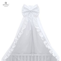 Baldachin din tull pentru patut cu funda si volan MimiNu 210x145cm Alb