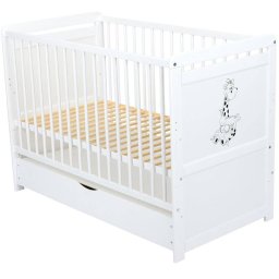Patut din lemn multifunctional cu sertar BabyNeeds Nadia II Girafa 120x60cm Alb