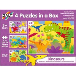 Set 4 Puzzle-uri GALT Dinozauri 12-24 Piese 3 Ani+
