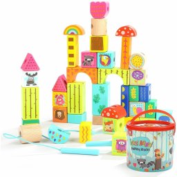 Set de Constructie Topbright Animalute din Padure 38 Piese din Lemn 18 Luni+ Multicolor