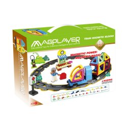 Joc de constructie magnetic MAGPLAYER Train Magnetic Blocks 68 Piese 3 Ani+