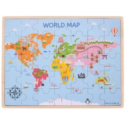 Puzzle din Lemn BigJigs Toys Harta Lumii 35 Piese 3 Ani+