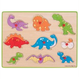 Puzzle din Lemn Incastru BigJigs Toys Dinozauri 9 Piese 3-7 Ani