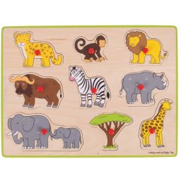Puzzle din Lemn Incastru BigJigs Toys Safari 9 Piese 3-7 Ani