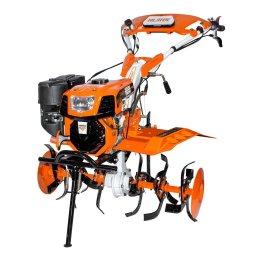 Motosapatoare Ruris 732ACC Roti Cauciuc + Rarita + Plug + Adaptor + Dispozitiv Scos Cartofi + Roti Metalice 400 Fara Manicot + Cultivator + Set Contragreutati 10Kg Portocaliu