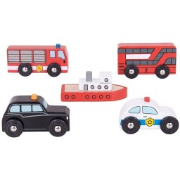 Set BigJigs Toys 5 Vehicule Din Lemn