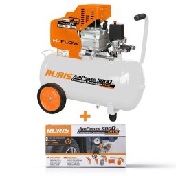 Compresor aer Ruris AirPower5000Plus 50L 8 bari 1500W White Orange
