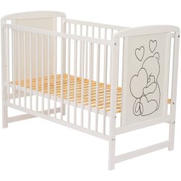 Patut din lemn de pin MDF cu somiera reglabila Qmini Timmi Heart 120x60cm Alb
