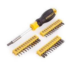 Set Surubelnite Multibit Stanley 34 Bucati Crom Vanadiu Suport Magnetic Negru/Galben