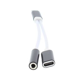Adaptor WELL USB-C Tata la Jack 3.5mm Mama si USB-C Mama 13cm Alb / Negru