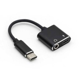 Adaptor WELL USB-C Tata la Jack 3.5mm Mama si USB-C Mama 7cm Negru