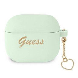 Husa Casti Guess GUA3LSCHSN Silicone Charm Heart Compatibila cu Apple AirPods 3 Verde