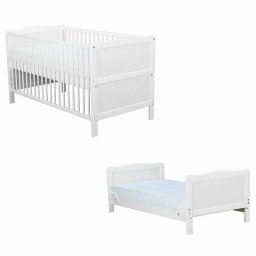 Patut din Lemn pentru Bebe si Junior BabyNeeds Nadia Transformabil 140x70cm Alb