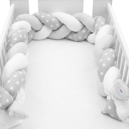 Protectie Laterala pentru Patut New Baby Tip Bumper Impletit din Bumbac Stars Grey / White