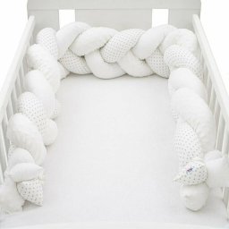 Protectie Laterala pentru Patut New Baby Tip Bumper Impletit din Bumbac Minky/Dot Grey